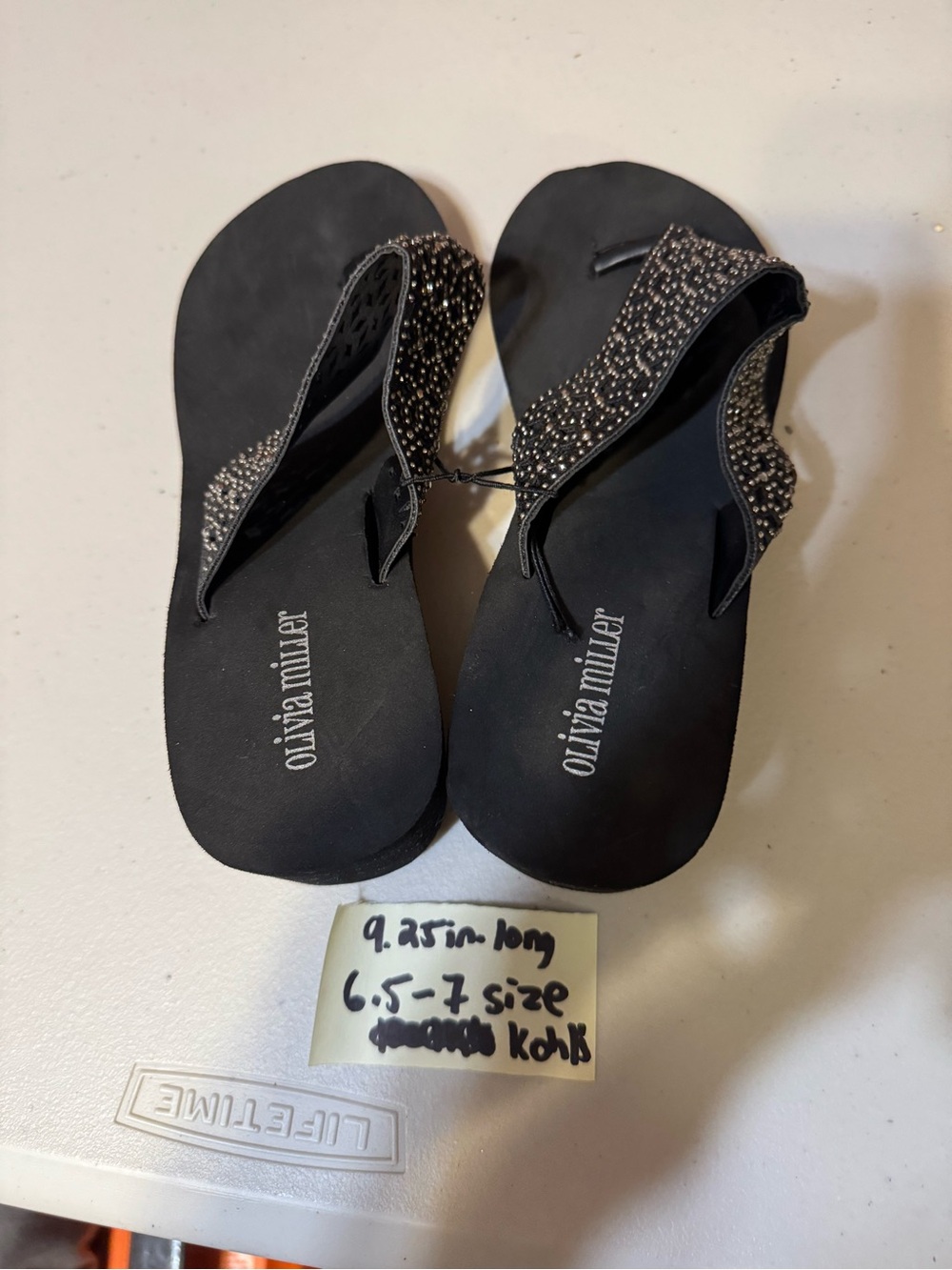 Olivia Miller Black Sparkle Strap flip Flops